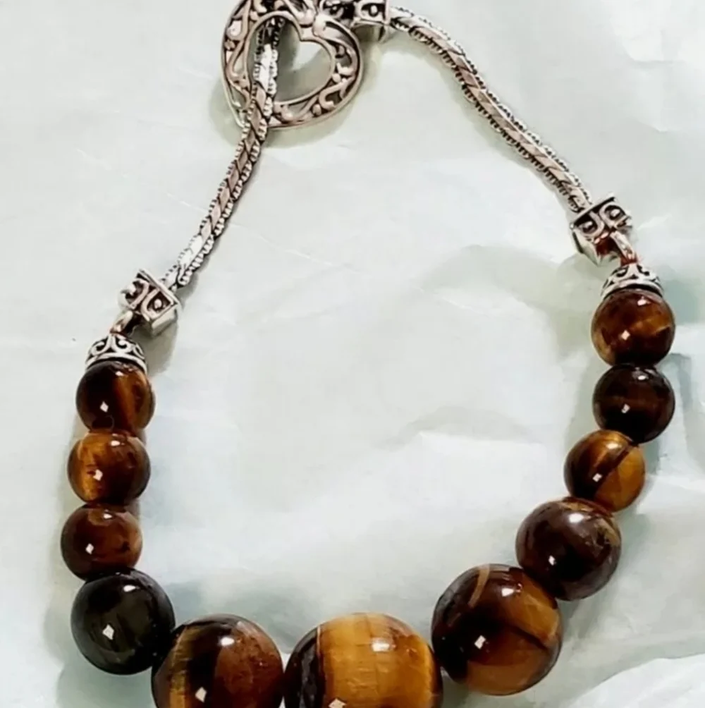 South African Graduated Bead Toggle Bracelet Platinum Plated sz 7.25 to 8